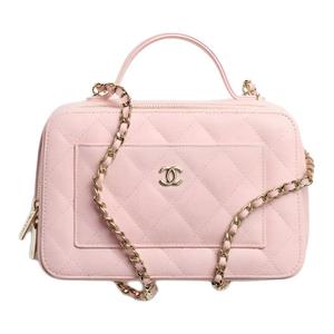 CHANEL Сумка через плечо на одно плечо из глянцевой телячьей кожи с зернистой тиснением портативная косметичка женская светло-розовый красный