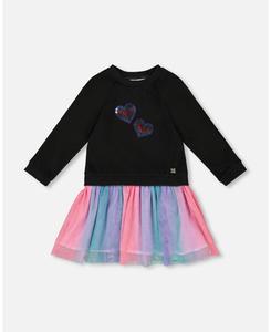 Детское двухслойное платье для девочки, черное, с сетчатой юбкой Deux par Deux, Black