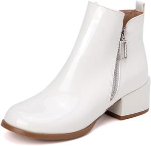 Женские ботильоны вестерн Челси с круглым носком, боковой молнией, массивным низким каблуком и нарядным дизайном JOEUSTY, White-Velvet Lined