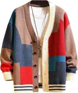 Кардиган мужской Color Block с длинными рукавами и пуговицами