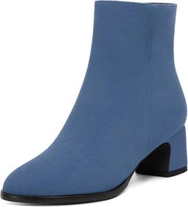 Женские ботинки SKYSTERRY на молнии, с круглым носком, замшевые, для улицы, вечерние, с массивным низким каблуком, до щиколотки, 2 дюйма