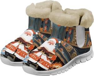Женские зимние ботинки на Рождество, утепленные мехом, слипоны до щиколотки, теплые, удобные, с нескользящей подошвой, короткие уличные ботинки Qoiuvncy, Santa Claus Little Girl