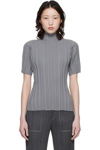 Вязаный топ в рубчик Pleats Please Issey Miyake, серый