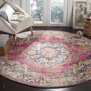 SAFAVIEH, 214 x 214 см, Круглый ковер Fuchsia/Light Grey BTL343R в стиле бохо-шик с медальонным узором