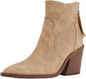 Женские ботильоны на молнии с массивным каблуком, ботильоны с вырезами и боковой молнией, осенние ботильоны в западном стиле с массивным каблуком Generic, Apricot