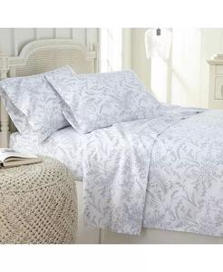 Набор простыней из 4 предметов с цветочным принтом Winter Brush Southshore Fine Linens, белый