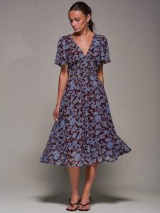 Платье с цветочным принтом из шифона с завязками на спине Jolie Moi, Blue Floral