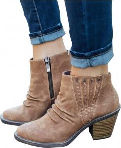 Generic Женские ботильоны на массивном каблуке с боковой молнией, зимние ботинки для женщин, платформенные ковбойские ботинки, дождевые ботинки (черные, 40 EU)