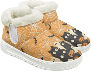 Женские зимние ботинки с меховой подкладкой, укороченные снегоступы для улицы, теплые зимние прогулочные туфли Fuojuvelie, Halloween Cat