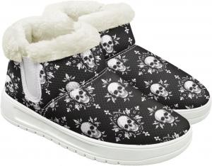 Женские ботинки Skull Boots слипоны на зиму, теплые плюшевые ботинки для ходьбы, противоскользящие, размер США 4,5-12 Cugasmaru, Skull Black