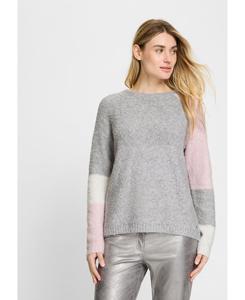 Женский свитер из букле с цветовыми блоками Olsen, Misty grey melange