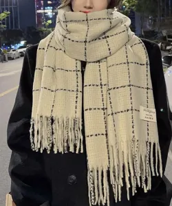 Aimoha -select-/Шарф с клетчатой бахромой Aimoha - Select -, цвет White