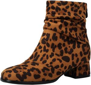 Женские ботинки DINTAHA с леопардовым принтом, из искусственной замши, свободного кроя, ботильоны с толстым каблуком, осенние свободные ботинки