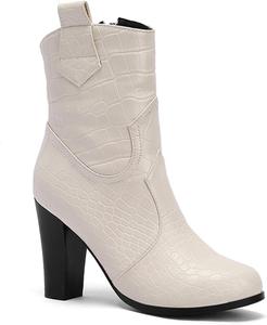 Женские ботильоны MOOMMO в западном стиле с массивным каблуком, округлым носком, узором под крокодила, молнией, каблук-коробка 10 см, ретро, для формальной одежды, работы и зимы, размеры US 4-11 M, Matte White