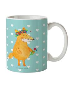 Детская кружка с рисунком лисы и цветов, без слов, в пастельно-бирюзовом цвете Mr. & Mrs. Panda