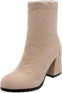 Женские удобные ботинки с круглым носком, из тянущейся ткани, сапожки на выход, женские офисные туфли на устойчивом каблуке OXCOWNIU, Beige