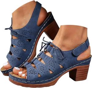 Generic Женские ботильоны с открытым носком, босоножки с вырезами в богемном стиле, сзади молния, на устойчивом каблуке, вечерние удобные сексуальные замшевые босоножки на толстом каблуке, с ремешками на липучке