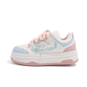 Женские противоскользящие износостойкие низкие кеды для скейтбординга бело-розовые HUANQIU