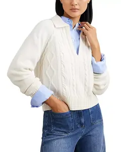 Свитер с открытым воротником и косами из шерстяной смеси Lissy Reiss, белый