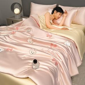 Antarctic Комплект постельного белья из 4 предметов (летнее одеяло 2.0 м, простыня, 2 наволочки), шелковистый, цвет Meimei Tu - Pink Rice