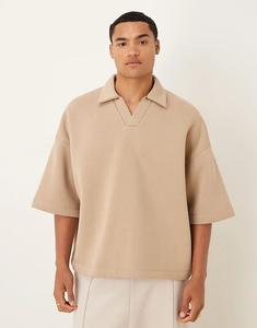 Рубашка-поло ASOS DESIGN большого размера с рукавами три четверти бежевого цвета