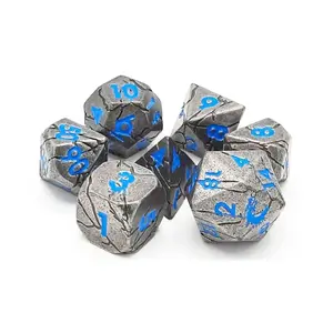 Набор Orc Forged Poly — древнее серебро с синим цветом (7), Metal Dice - Orc Forged