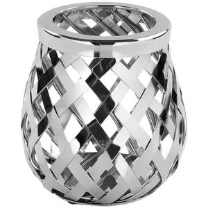 Фонарь Fink «OTIS, с плетеной структурой ручной работы», (1 шт.), подсвечник из нержавеющей стали и стекла, высота ок. 15 см, подходит для использования на открытом воздухе, цвет silberfarben