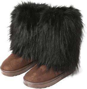 Женские сапоги YESBOR с искусственным мехом, средней длины, пушистые и теплые, для снега, на плоской подошве, для вечерних образов