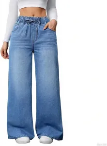 Женские джинсы с высокой талией и широкими штанинами