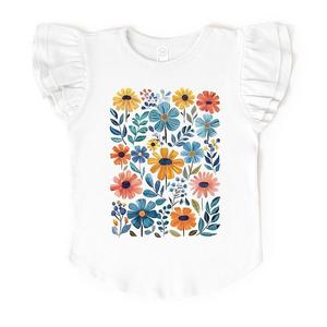 Футболка с рукавами-крылышками Watercolor daisy garden The Juniper Shop, White