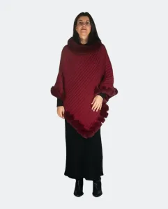 Вязаное пончо с меховой отделкой Kbas, бежевый