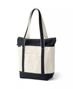 Сумка-тоут среднего размера из парусины с карманами на молнии и длинной ручкой Lands' End, белый