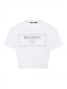 Укороченная футболка с логотипом Balmain Kids, белый