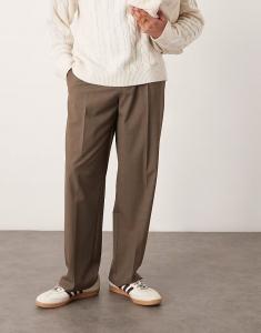 Элегантные широкие брюки со складкой спереди в коричневую клетку Asos Design