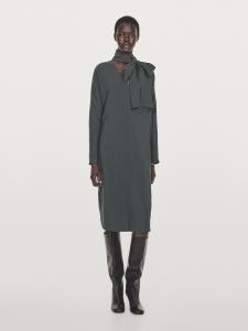 Платье миди с V-образным вырезом и завязкой Massimo Dutti, серо-голубой