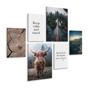 Картины на холсте Muralo Set Wald Zitate Natur 3D цвет braun/grün/weiß