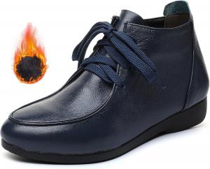 Женские ботильоны из натуральной кожи на шнуровке, повседневные, удобные, с круглым носком, мягкой подошвой, низким каблуком-танкеткой, осень-зима, для ежедневной ходьбы, короткие ботинки LVOMU, Blue-Velvet