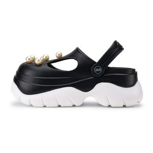 XMISTUO Шанель вдохновленные жемчужные сандалии на платформе с закрытым носком для женщин, цвет 2535-2 Black Pearl[Consider 1 Size Up]