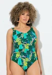 Купальник с драпировкой и принтом в виде джунглей Ulla Popken, Turquoise Green