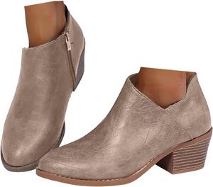 Женские ретро ботильоны в западном стиле из кожи одного цвета с V-образным вырезом, боковой молнией, массивным высоким каблуком, круглым носком, британского типа, модные, водонепроницаемые, для повседневной ходьбы, работы и офиса ZSpzx, Khaki