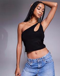 Черный укороченный топ на одно плечо с обтягивающими перекрученными бретелями ASOS DESIGN