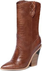 Женские ковбойские ботинки MRKEWUNEY с деревянными каблуками, 198 Brown