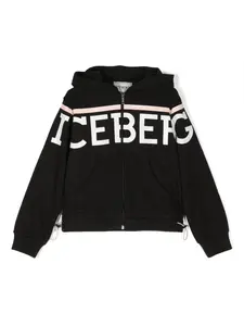 Худи на молнии с логотипом Iceberg Kids, черный
