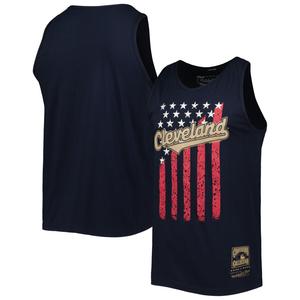Мужская майка Mitchell & Ness темно-синего цвета Cleveland Guardians Cooperstown Collection Stars and Stripes