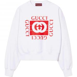 Толстовка с круглым вырезом и принтом логотипа Gucci, серый белый