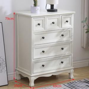 Yu Senyi Комод для гостиной из массива дерева в винтажном стиле, 6 ящиков, цвет off-white, полностью собран