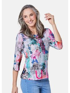 GOLDNER Укороченный размер: Футболка с принтом ярких цветов, красочная/узорчатая
