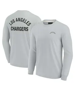 Мужская и женская серая супермягкая футболка с длинным рукавом Los Angeles Chargers Fanatics Signature