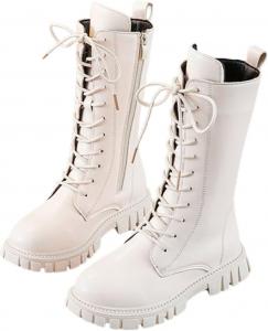 Высокие сапоги до колена для девочек Винтажные ботинки до середины голени с шнуровкой и боковой молнией из искусственной кожи Платформа Круглый носок Верховые ботинки Мотоциклетные ботильоны Модная обувь на осень и зиму Generic, Multicolor 04