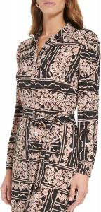 Женское платье-рубашка Tommy Hilfiger Petite, миди, с длинным рукавом и воротником, Black Multi